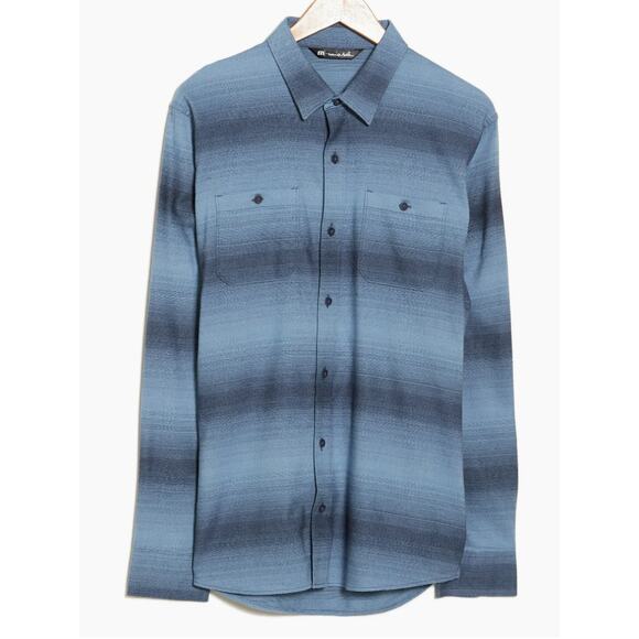 Travis Mathew Good Luck Stripe Micro Flannel Shirt Mens Sz Small Blue Nights - Picture 4 of 5